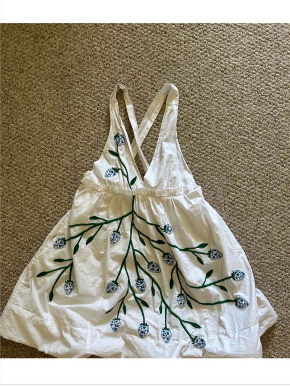 Anthropologie Maeve Fruit Strawberry Embroidered Cotton White Dress size XS - Picture 6 of 9